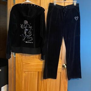 Disney Black Velour Hoodie and Pants Set.  Size XL